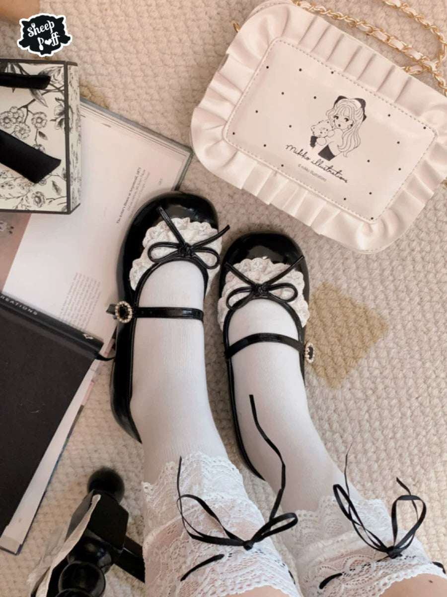 Sheep Puff Little Leila mid heel Lolita shoes featuring a cute sheep puff design and pastel colors for children's fashion.