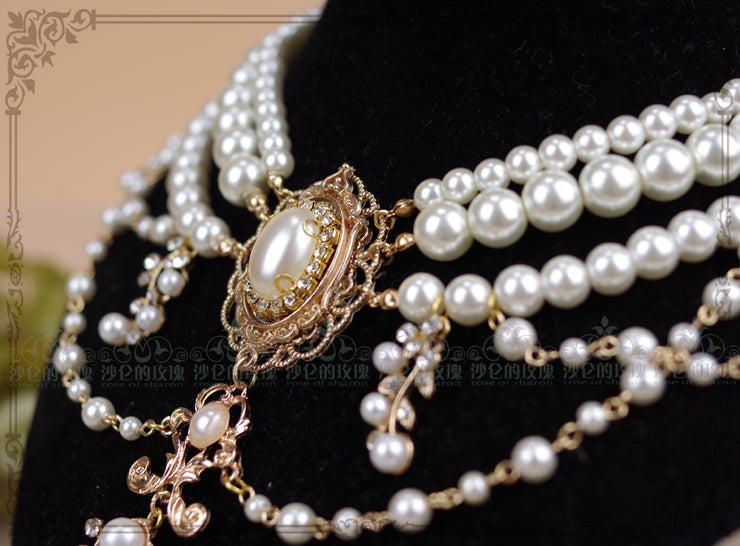 Rose of Sharon - Baroque Layered Pearl Lolita - Necklace Neckwear