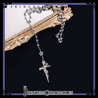 Princess Chronicles - Yan Ye - Gothic Lolita Cross Shaped Rose Necklace - silver