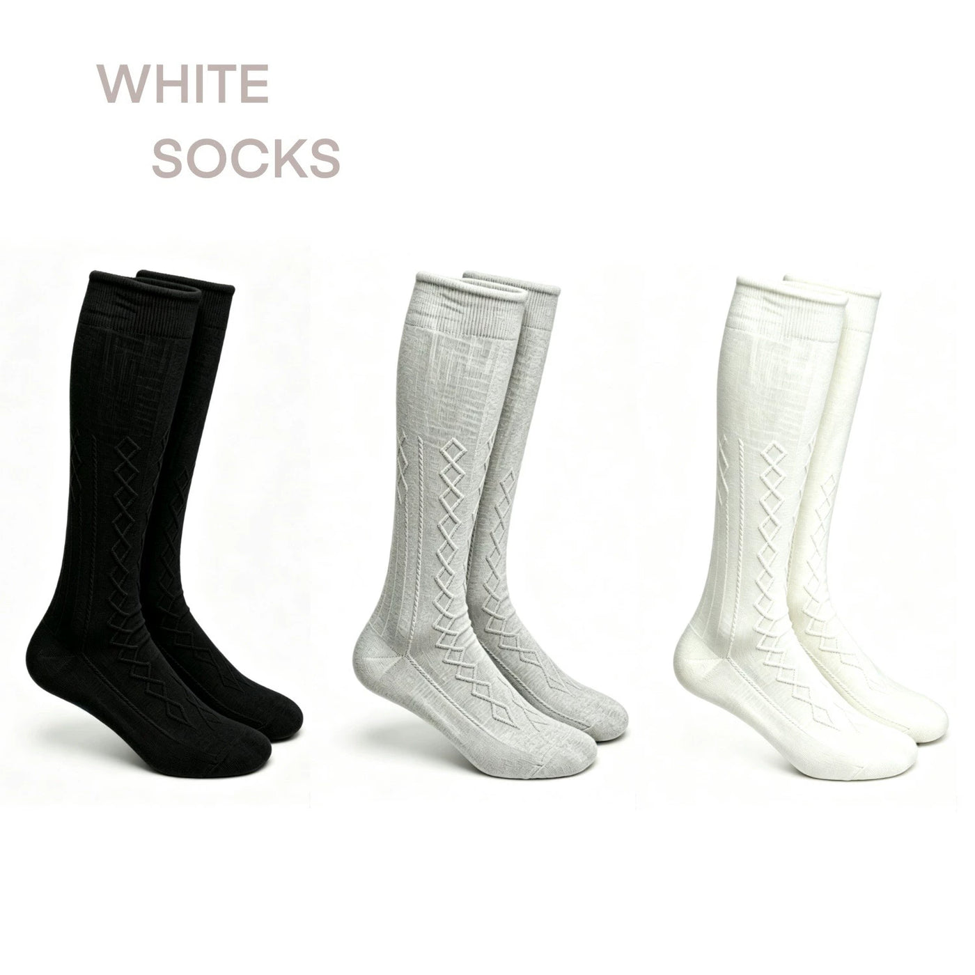 White Socks - Diamond-Knit Slouch - Solid-Colour Mid-Calf Socks with a Slouched Shaft