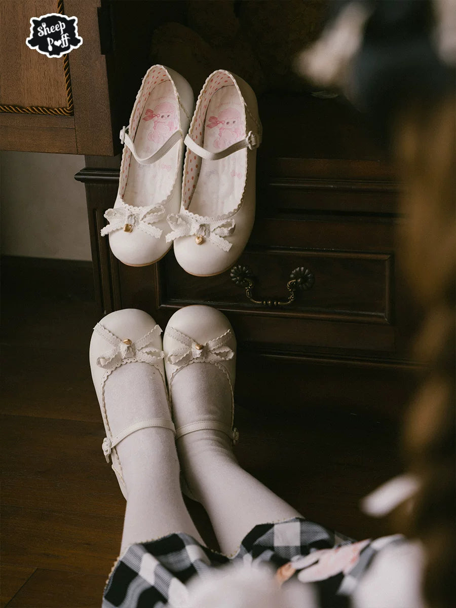 Sheep Puff Sweet Bean Lolita shoes featuring a cute sheep puff design and pastel colors, perfect for fashion-forward outfits.