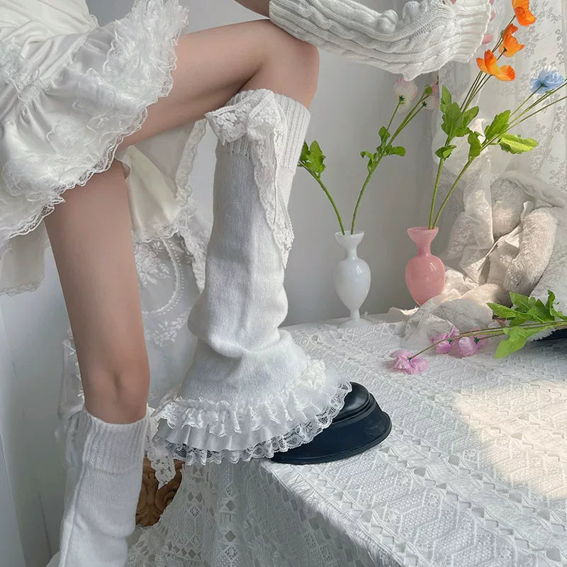 Sock Noble - Layered Lace - White Flared Sock Covers