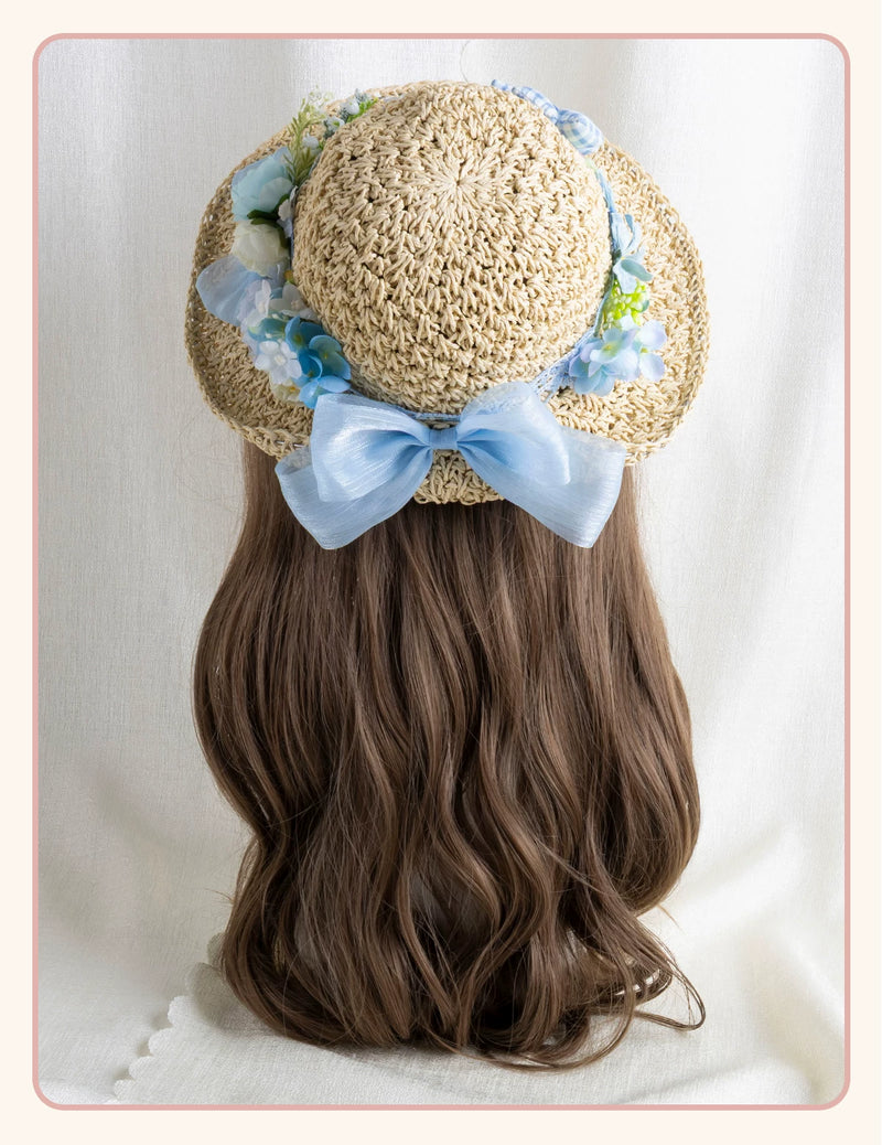Stardust Rose - Floral Meadow - Woven Straw Sun Hat with Floral Trim