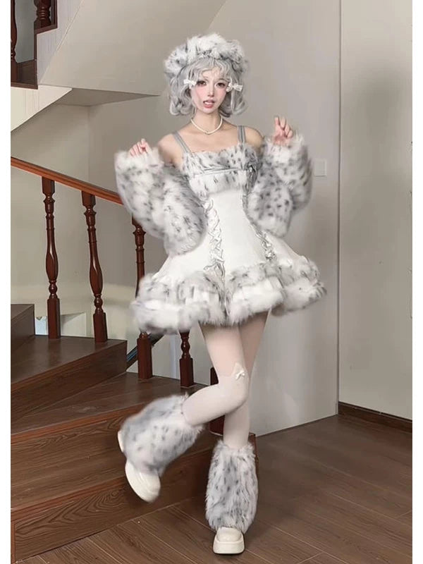 Creamy - Winter Fluffy Princess - Coat and Dress Set with Fluffy Trim