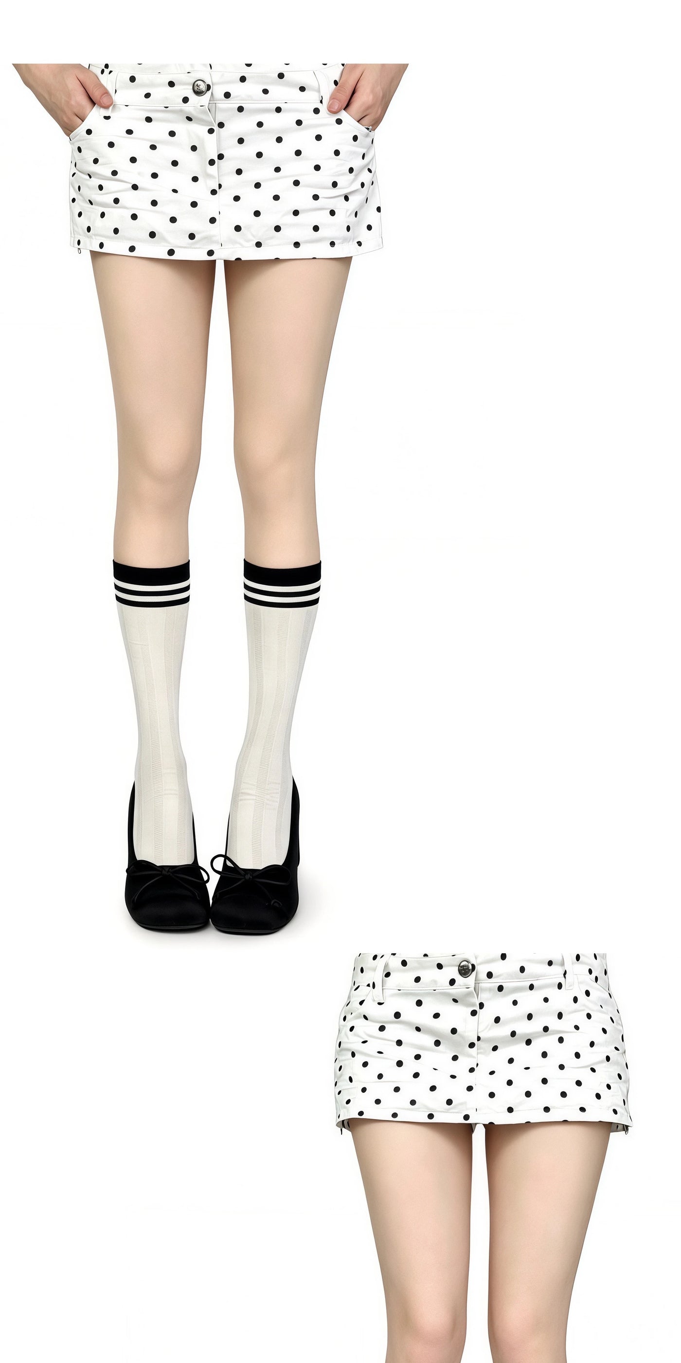 White Socks - Wave Bow - White Mid-Calf Socks with Scalloped Edges