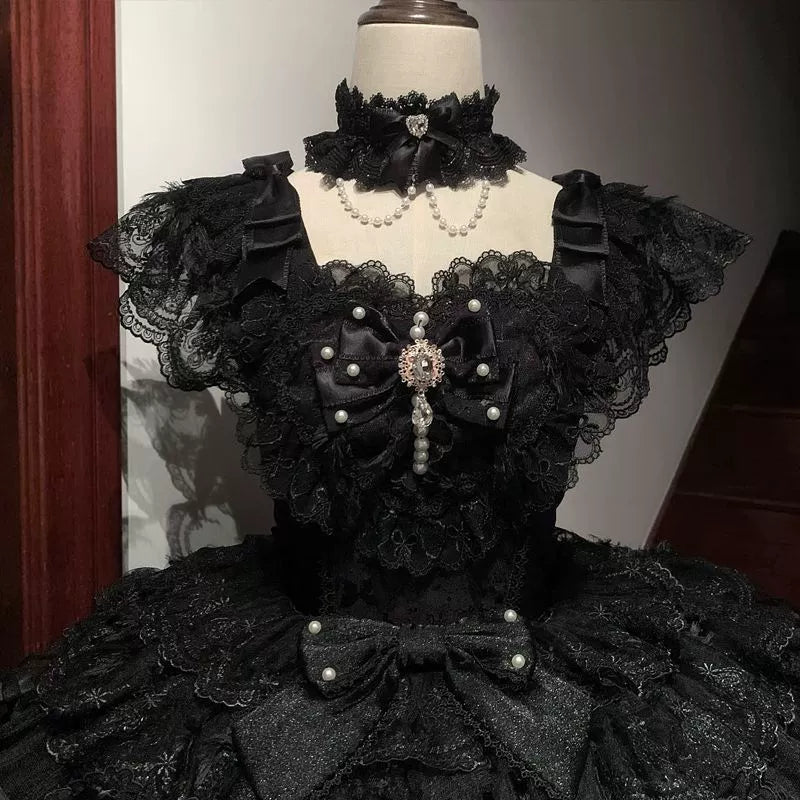 Hanguliang - Feather Ballad - Bridal Sweet JSK Dress with Layered Lace Ruffles - option image