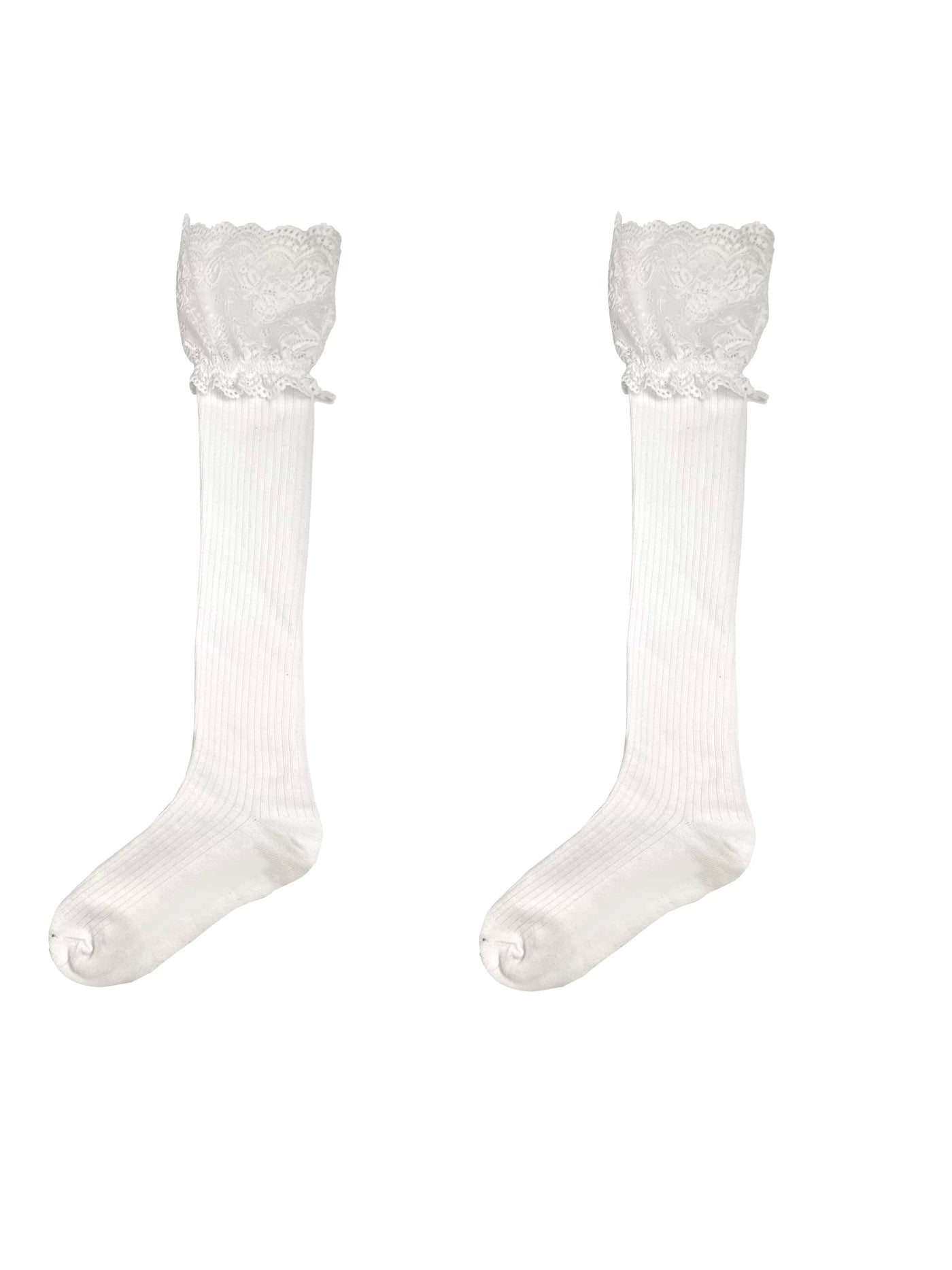White Socks - Lace-Top Slouch - Over-the-knee socks with lace trim and ribbed slouching