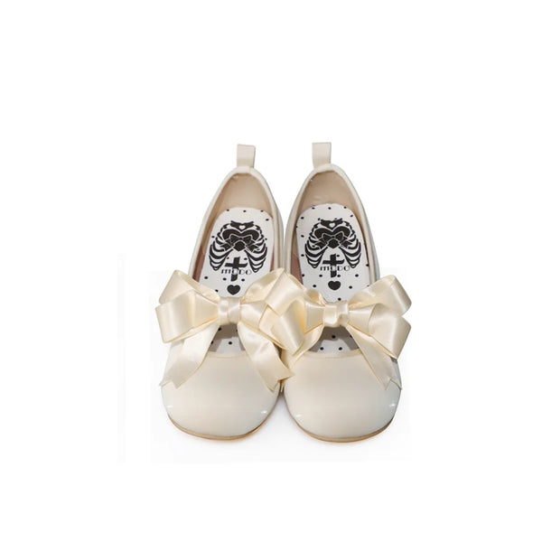 MODO Beth Satin-Finish Bow Mary Jane Lolita Shoes – Ivory - Low Heel