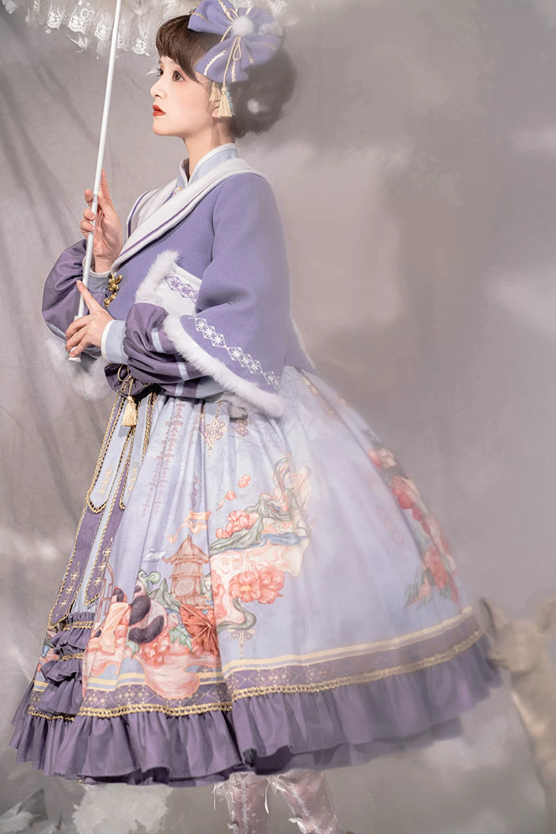 Baozi Pig - Spring Dawn - Chinese-Style OP Dress Set with Gold Trim