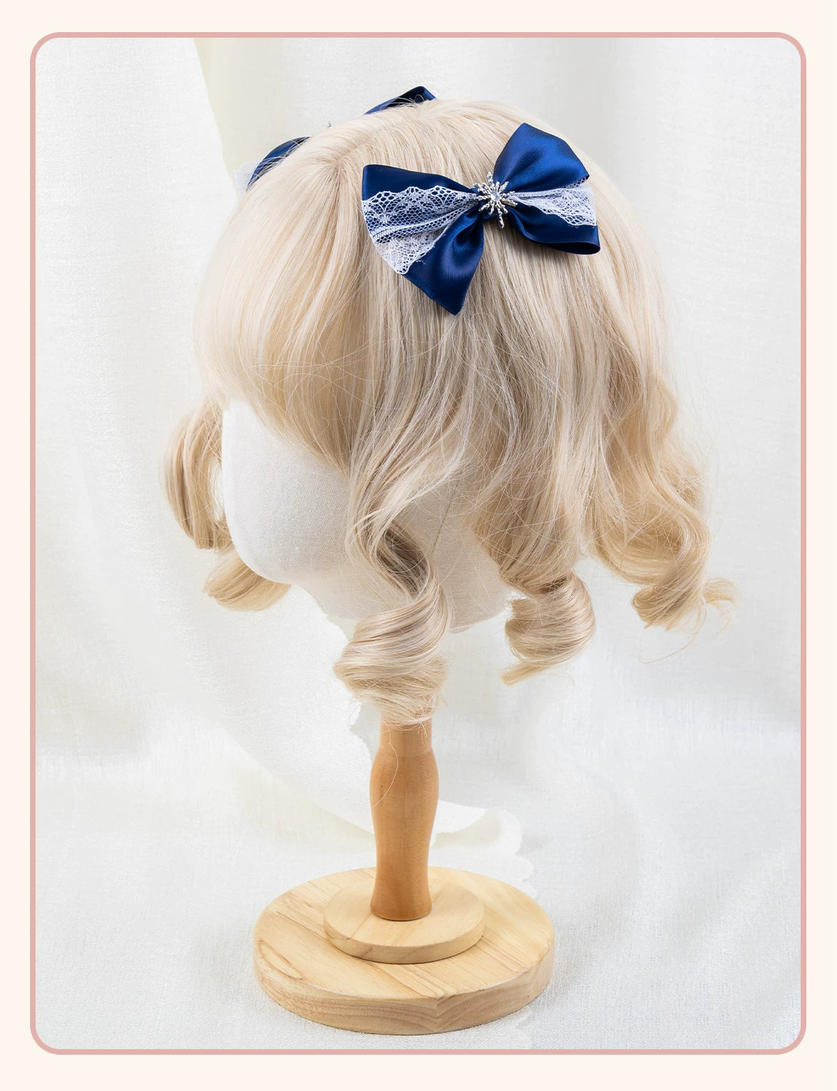 Stardust Rose - A041 - Navy Lace Headwear with Ribbon Bows