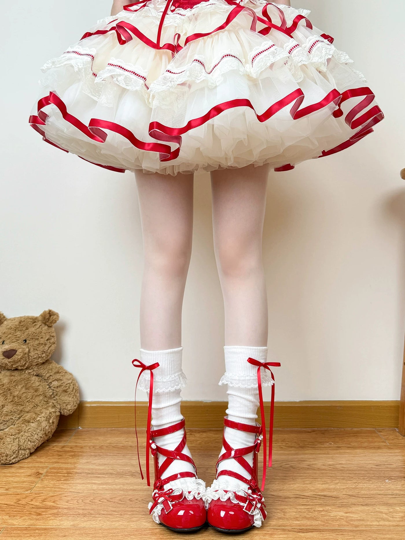 Chubby Bear Tales - Red Ballet - Seven-Option Socks Collection with Ribbon and Lace