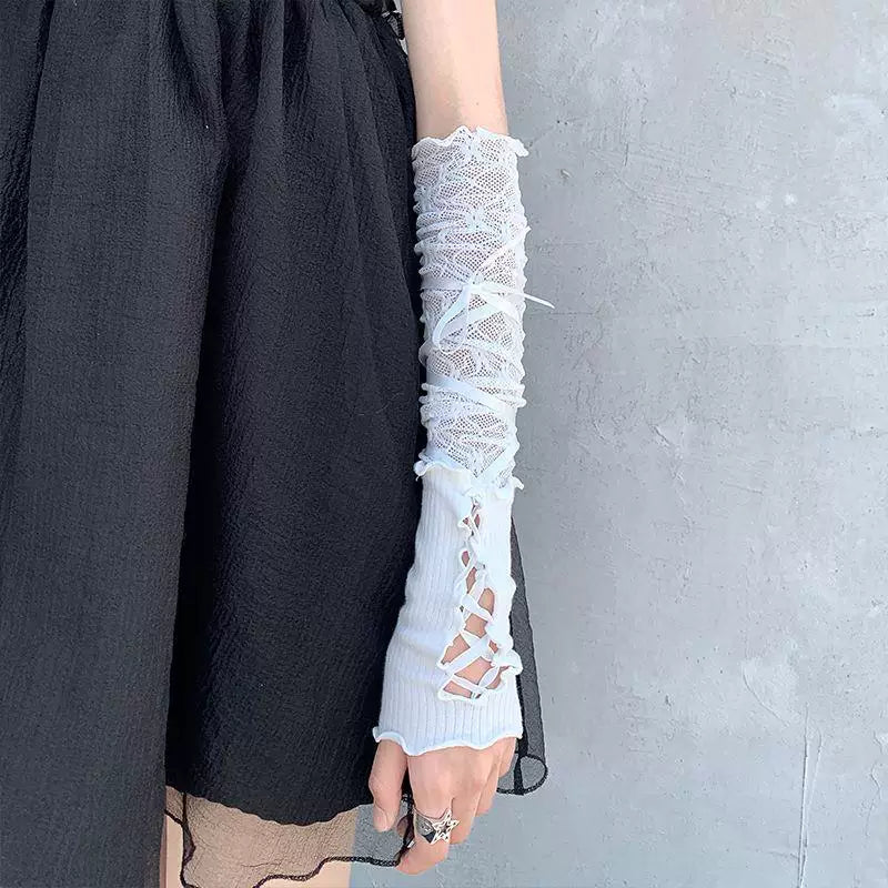Independent Brand - Lace Arm Sleeves - Arm sleeves or gloves with lace and criss-cross ties