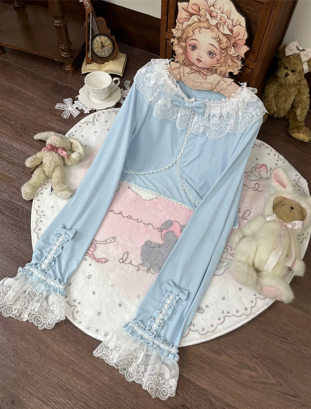 Star Fantasy - Rainbow Sorbet - Long-Sleeve Inner Layer Top with Lace Collar