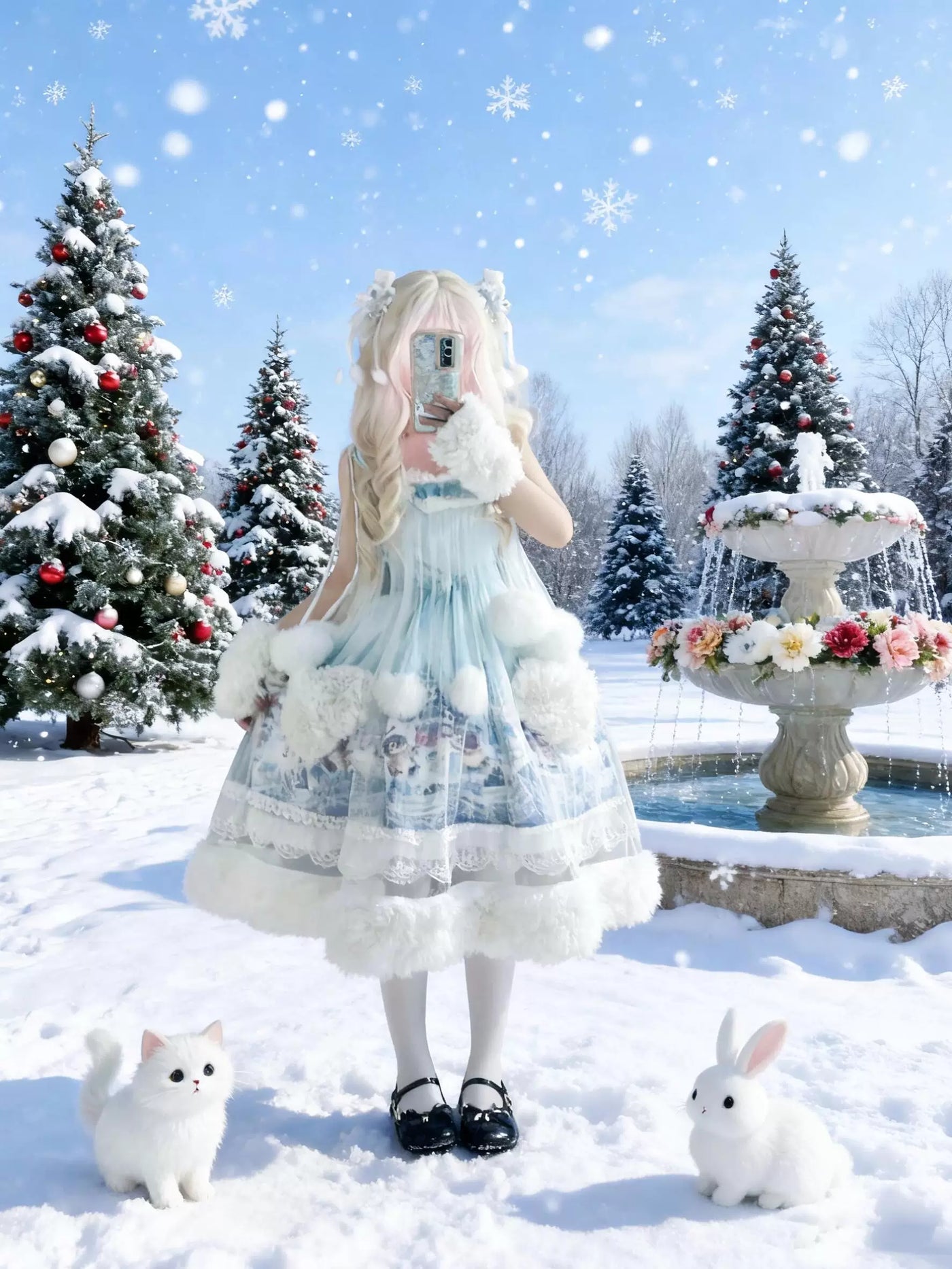 Dream Bunny - Penguin Snow Treasure - Penguin-print JSK with plush trim