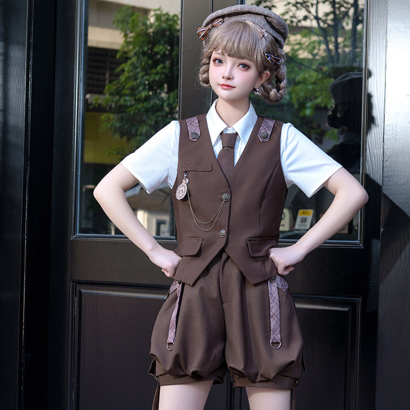 Letters from Unknown Star - Ouji Lolita Brown Short & Shirt Set - Innerwear