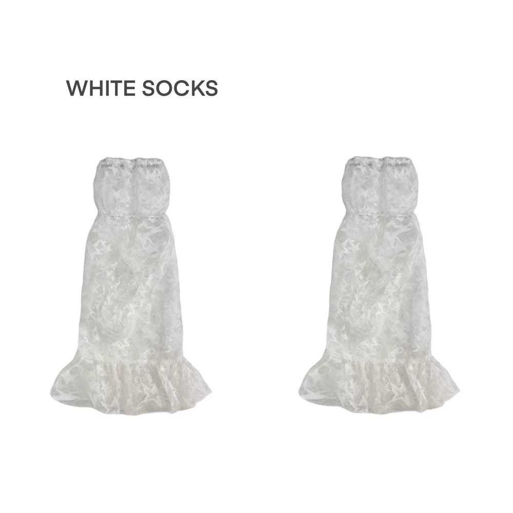 White Socks slouched lace-trim mid-calf socks with tie details