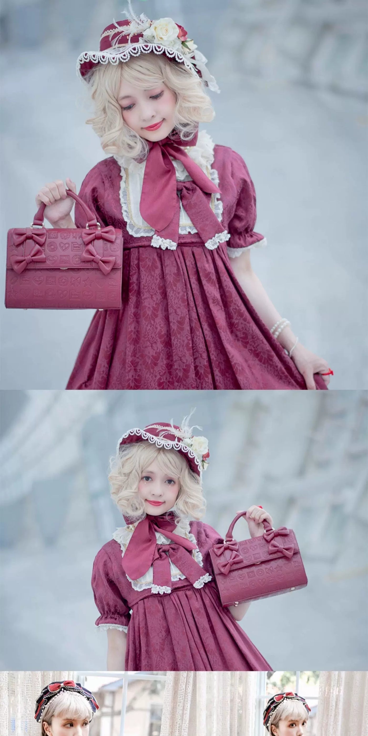 LovelyLota - Sweetheart Chocolate - Embossed Bow Bucket Bag