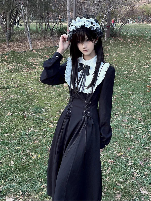 Creamy - Dark Noble Lady - One-Piece Dress with a Lace-Up Waist
