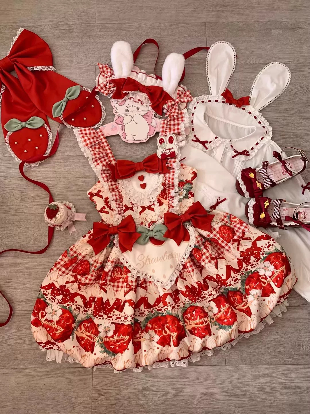 Bubble Bear - Strawberry Bud - Strawberry-Print JSK with Bow Trim