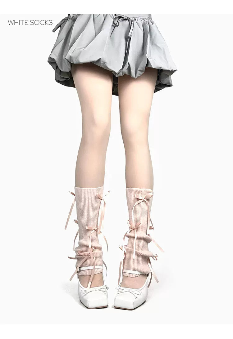 White Socks - Ribbon Ballet - Socks with ribbon bows
