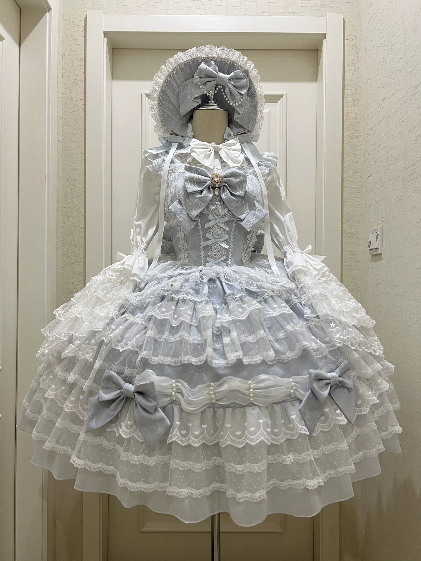 Dream Prelude - Dreamy Princess Lolita JSK Dress Suit, Tiered Lace Blue JSK Only S