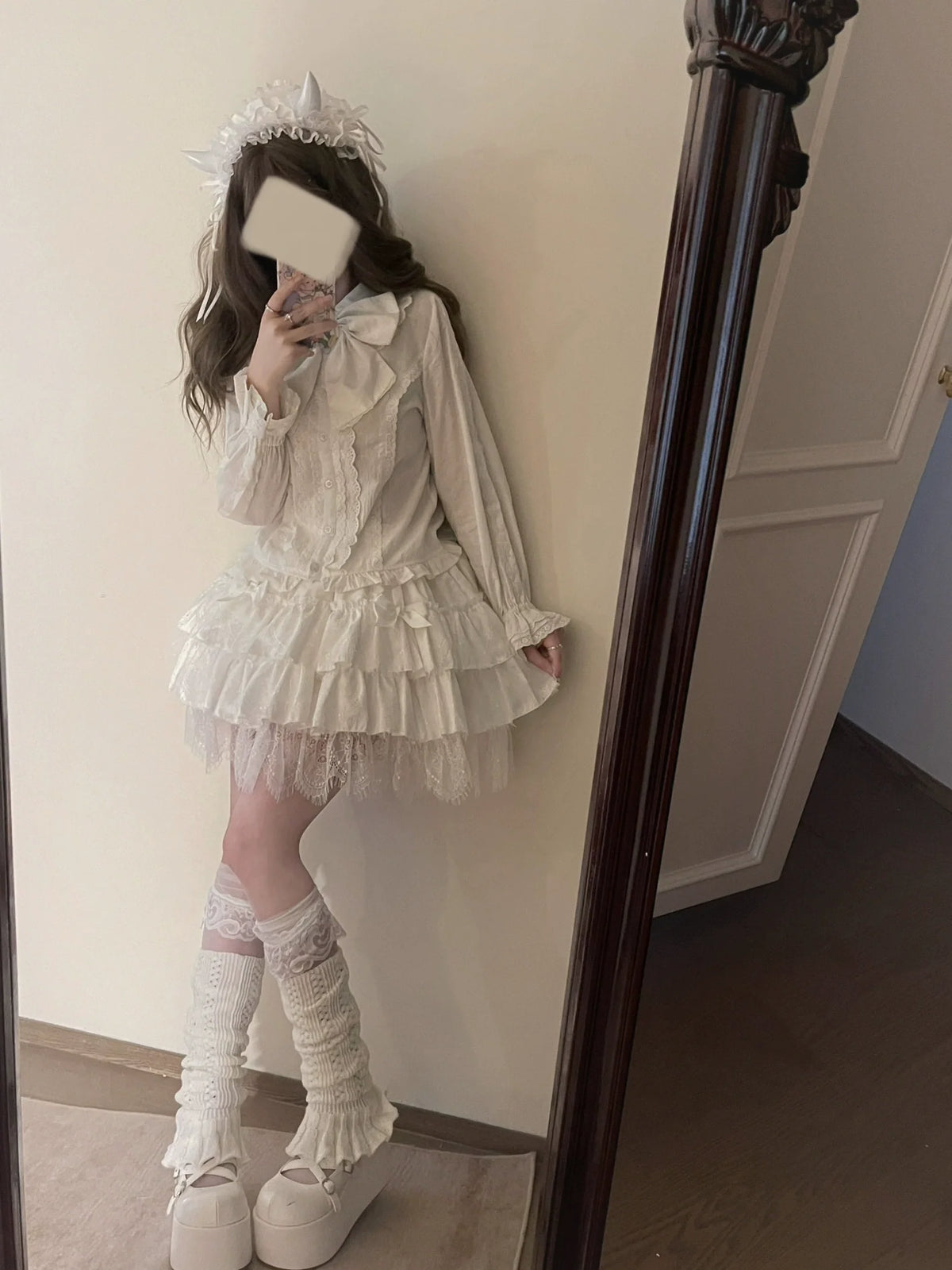 MIST - Lily - Kawaii Lolita blouse with a doll collar and lace bubble sleeves - product detail 3