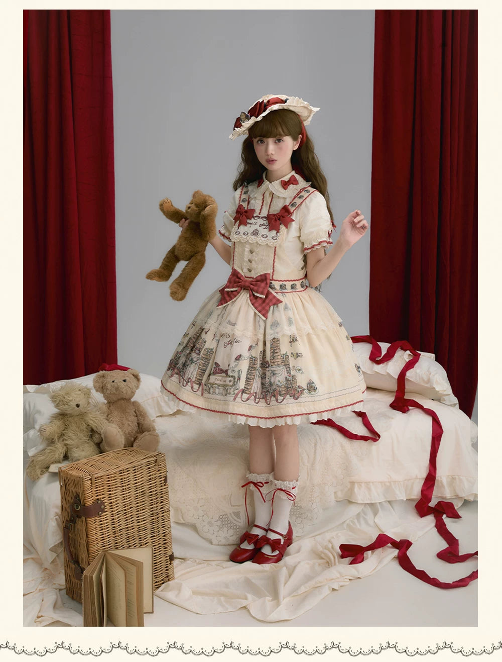 DayRabbit - Muffin Postman - Blue or Beige OP and Pinafore Dresses with Detachable Bows