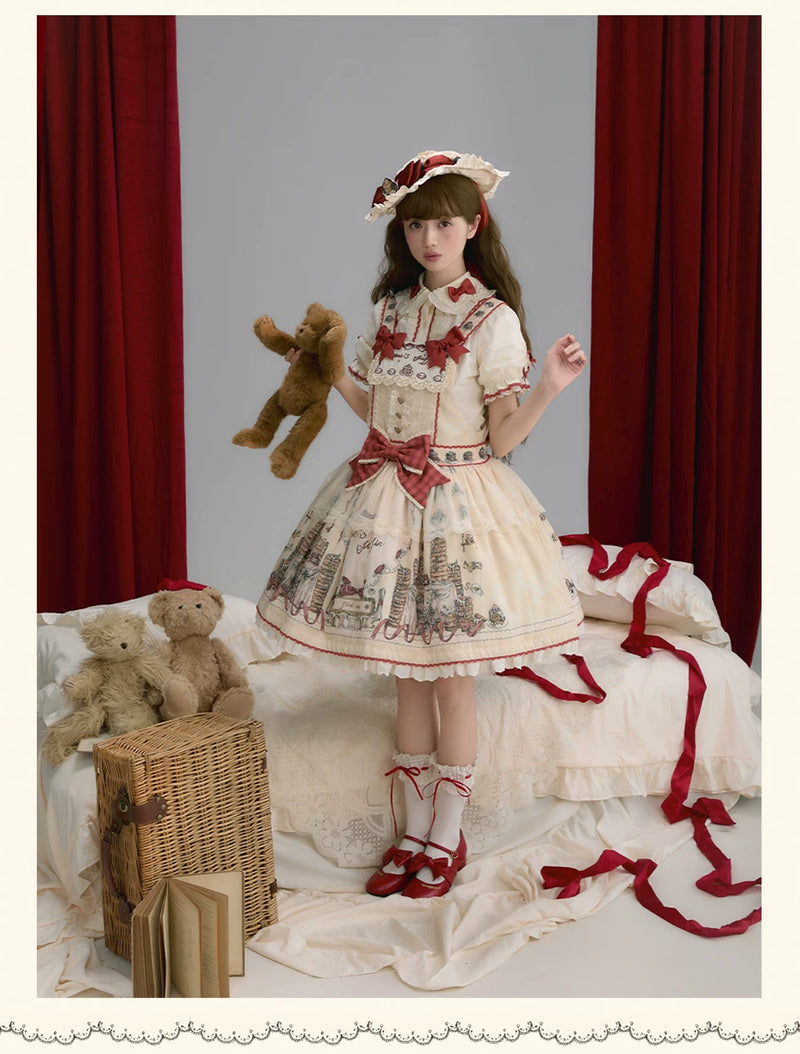 DayRabbit - Muffin Postman - Blue or Beige OP and Pinafore Dresses with Detachable Bows
