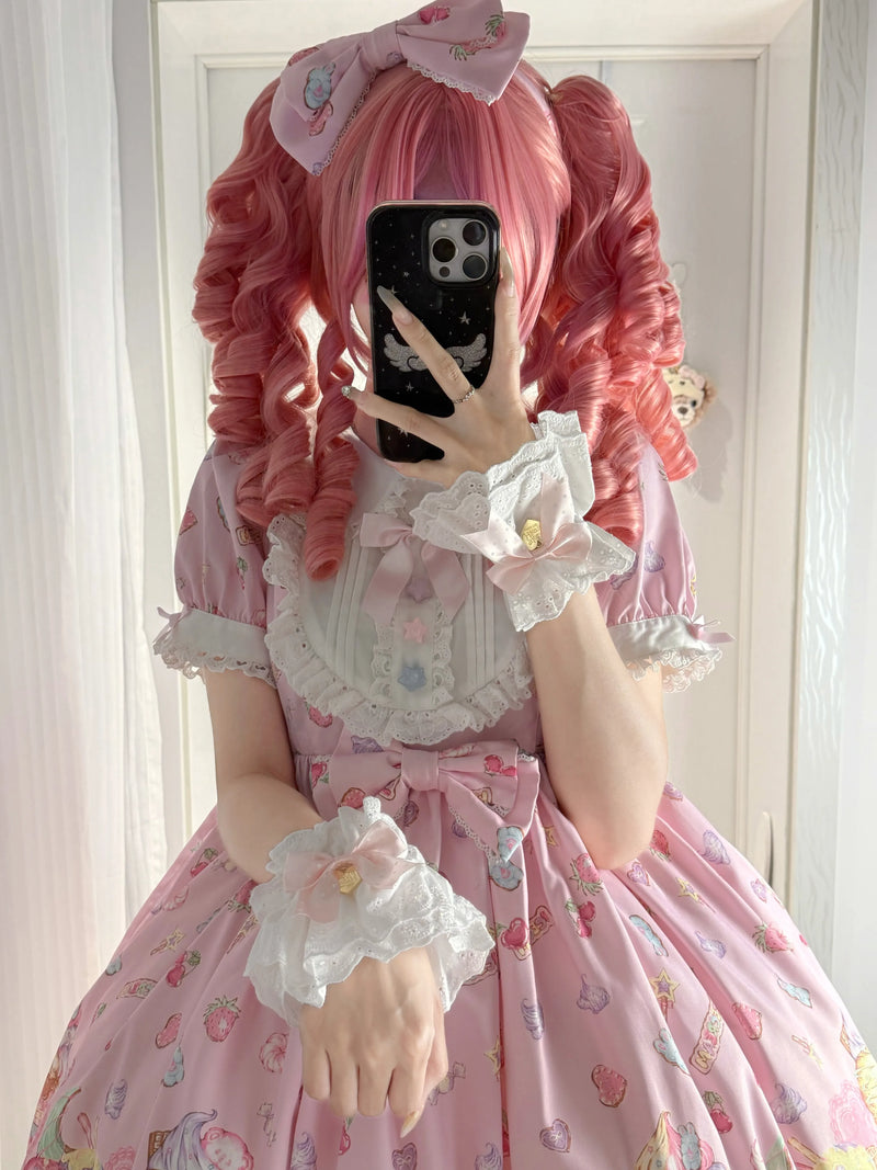 Fantasy Doll - Pink Bow Lace - Pink hand sleeves with lace trim