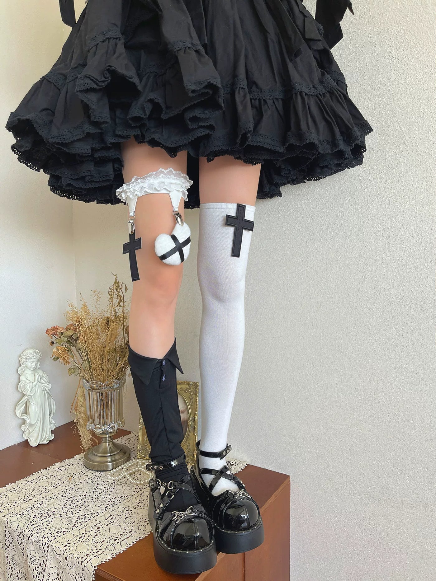 Sock Noble - Cross and Collar - Collar Socks and Cross Over-the-Knee Socks with Layering and Clip Ring Options