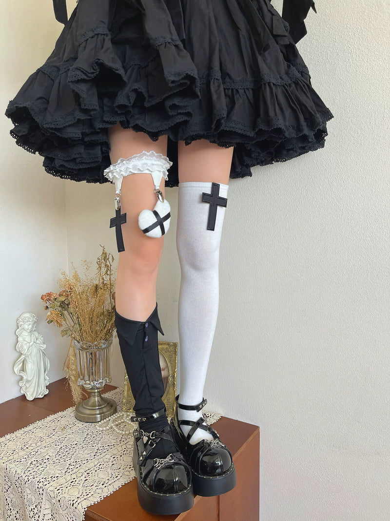 Sock Noble - Cross and Collar - Collar Socks and Cross Over-the-Knee Socks with Layering and Clip Ring Options