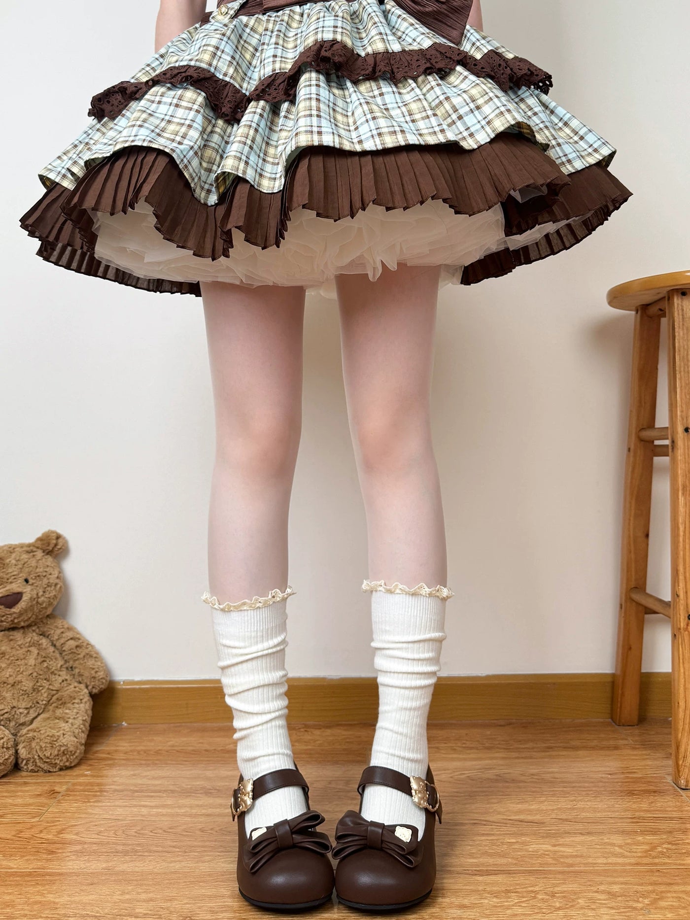Chubby Bear Tales - Caramel Cocoa Slouch - Lace-Trimmed Slouch Calf Socks