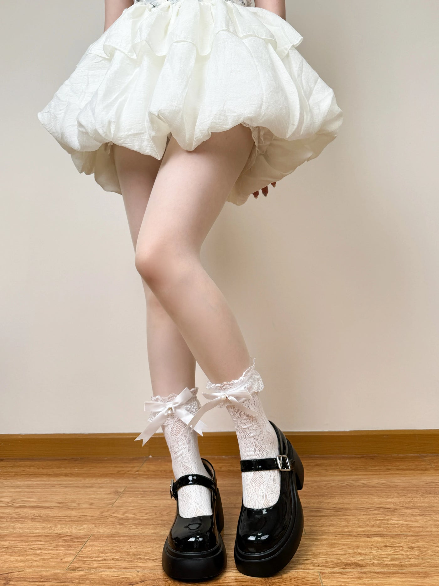 Chubby Bear Tales - Jennifer - Mid-Calf Socks with Openwork Lace and Ribbon Bows