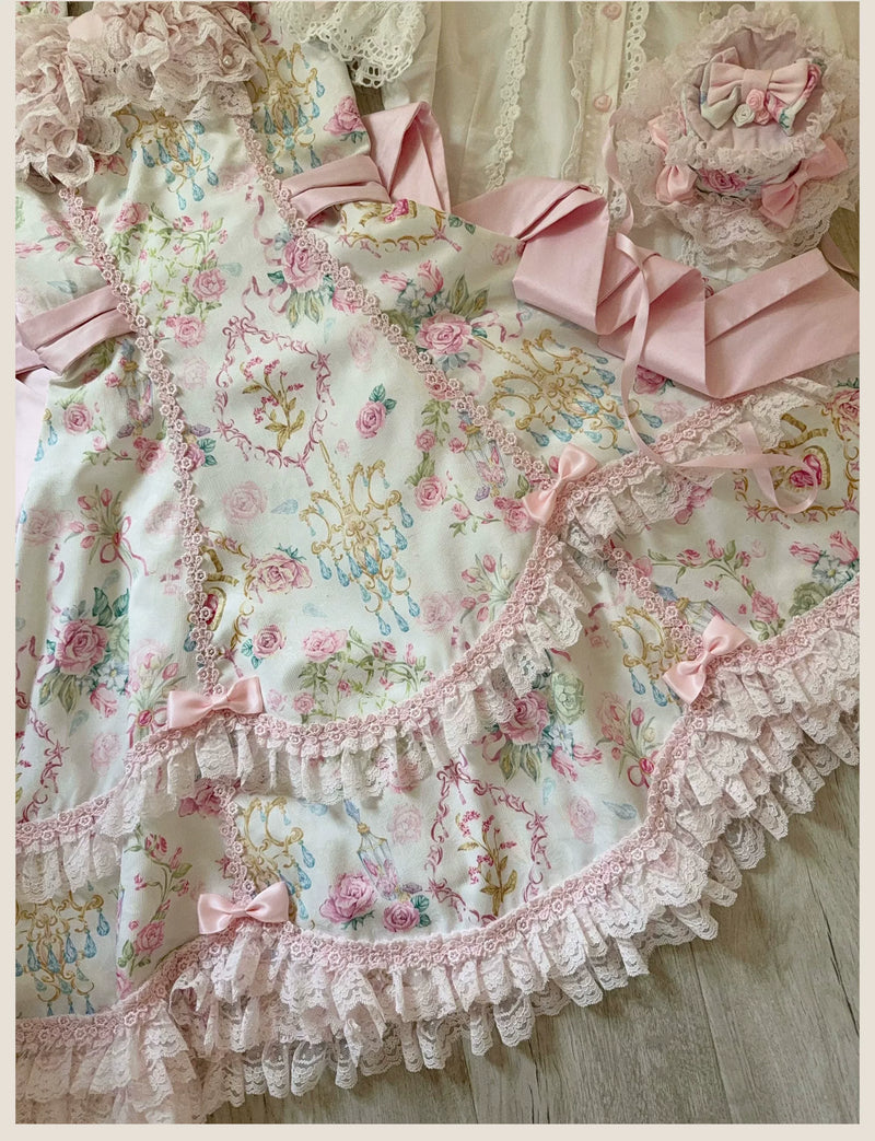 Tata Long Ear - Spring 2025 Floral Wall - Floral Print JSK Dress with Layered Lace Ruffles