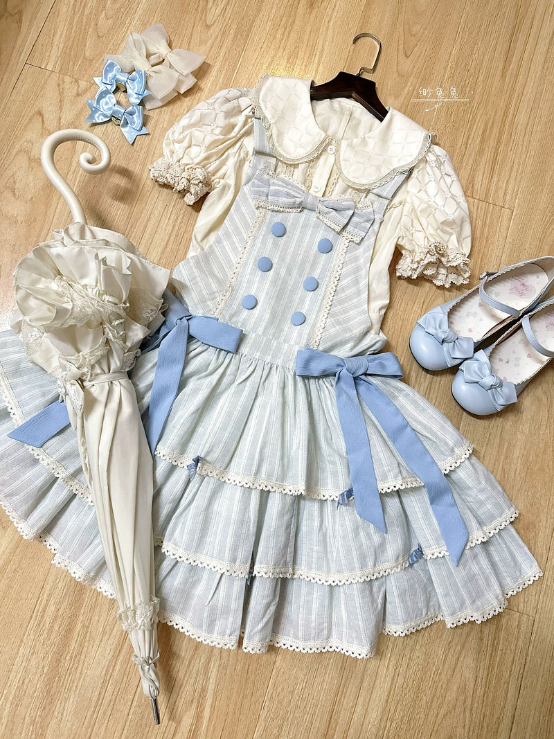 White Tea Story - Mian Mian Bing - Tiered cotton Lolita jumper skirt