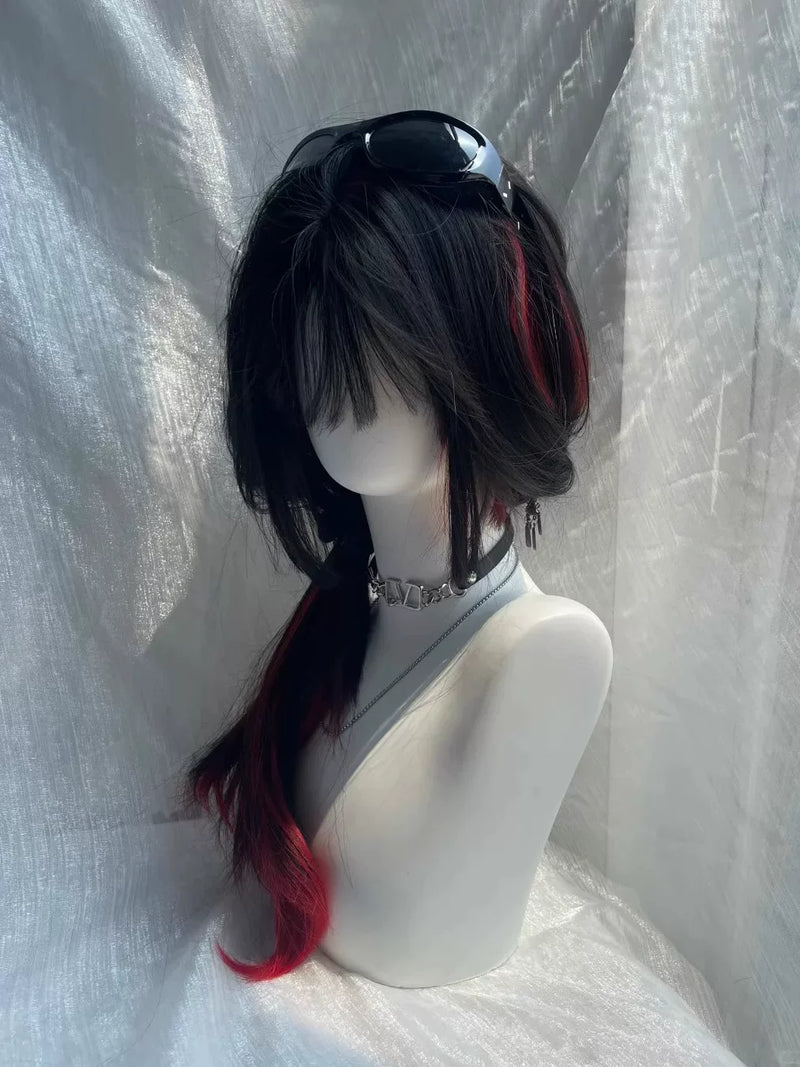 Kunkun Fish black and red highlighted long straight wig - view 3