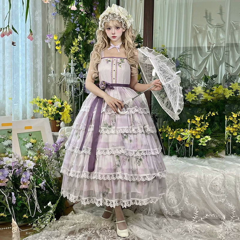 Sugared Peach Mist - Printed Lace Tiered - Classical Lolita JSK