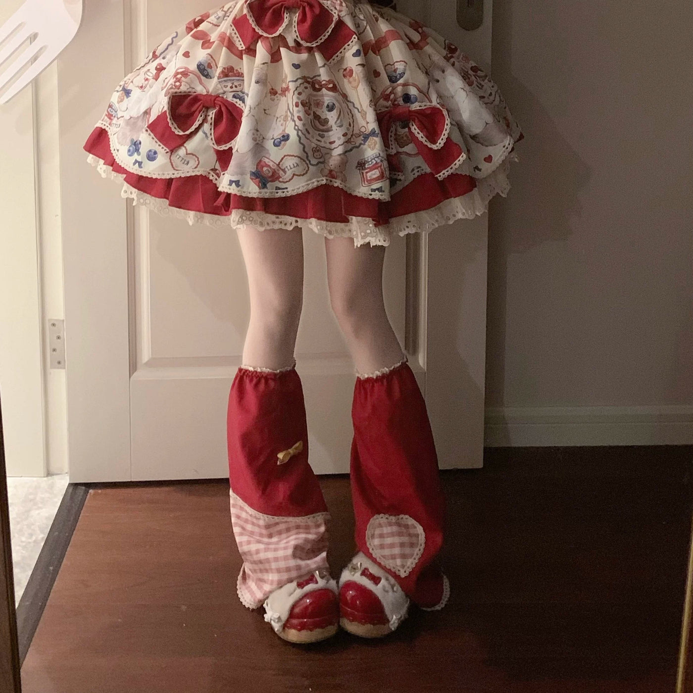 Fluffy Bunny Bubble Cake - Meow Meow Tea Party - Blouse, Triangle Scarf, Back Train or Leg Covers with Red Bow Trim