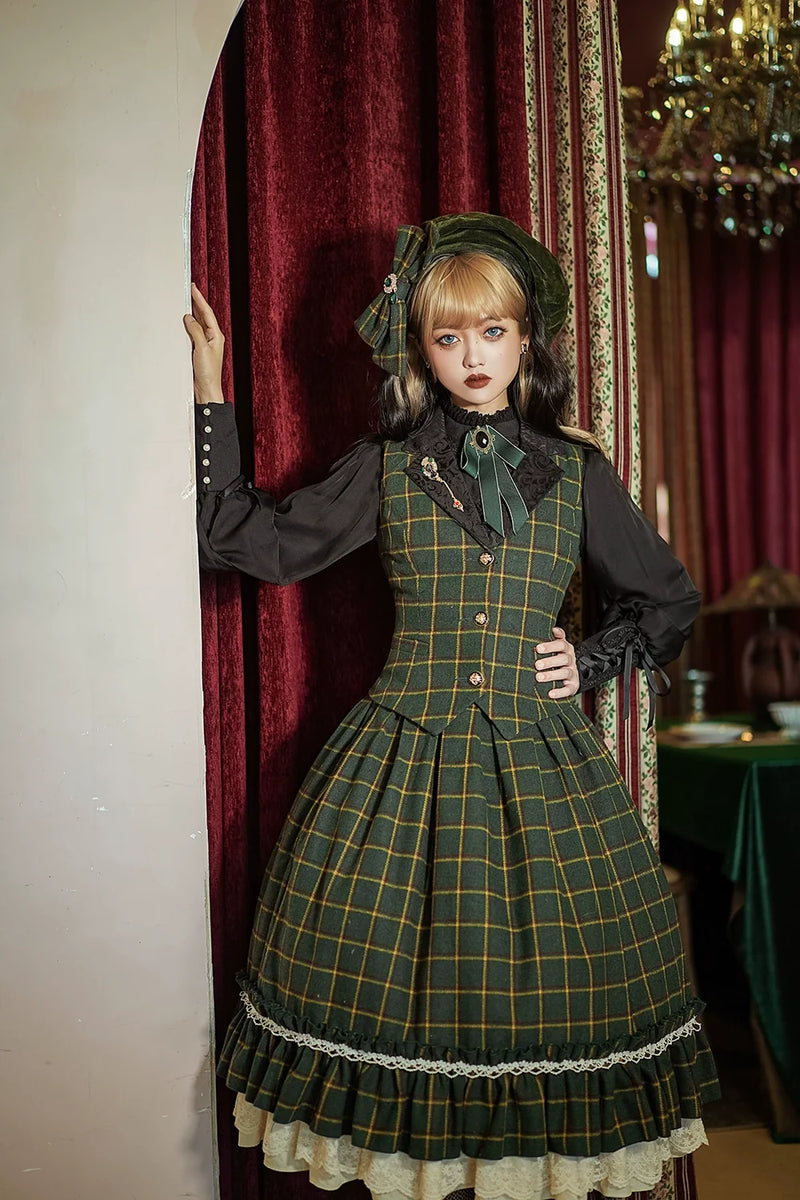 (BFM)Miss Point~Rose~Elegant Lolita Pliad Print Vest Customized S dark green grid (S) 32510:385414