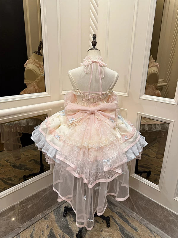 Creamy - Blue-Pink Ballet Bride - JSK Suspender Dress Set with a Bow Head Veil