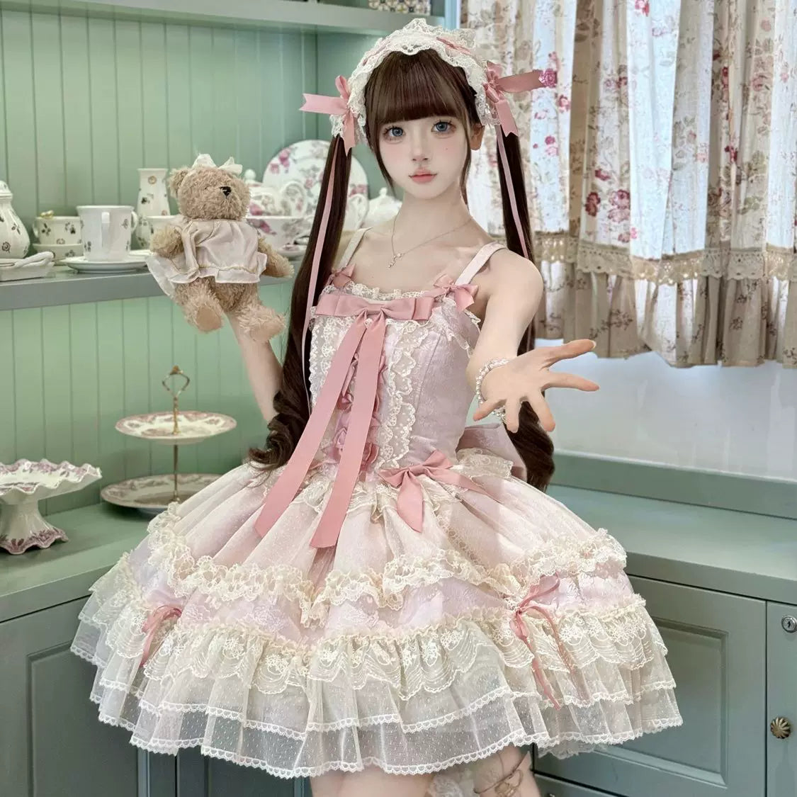 Lady Han Satin Heart Knot Ballet JSK dress by Lolita Fetch featuring a satin fabric, heart-shaped knot detail, and elegant ballet silhouette.