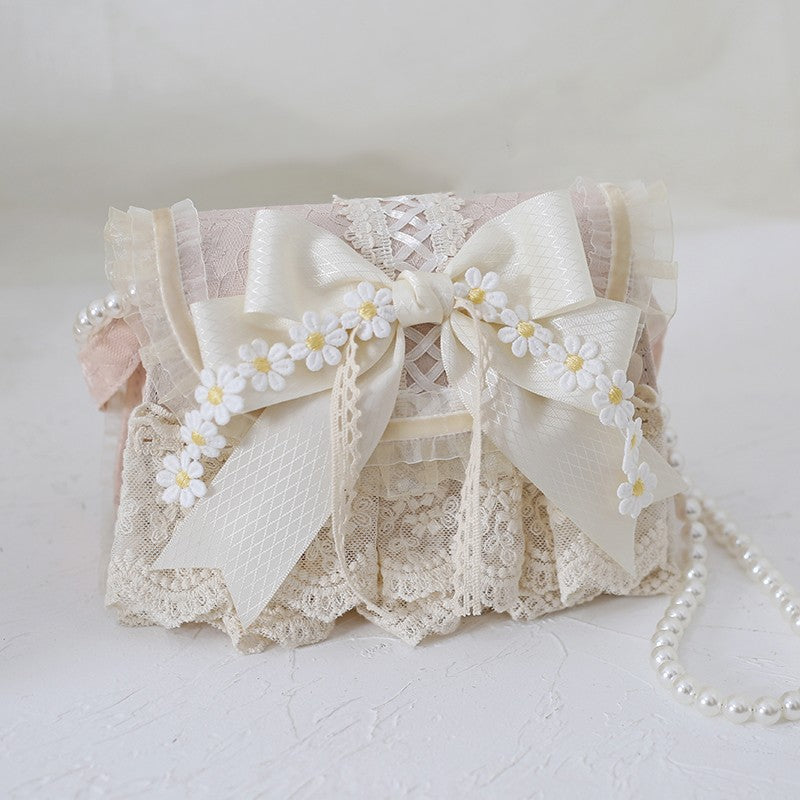 Xiaogui - Elegant Lolita Bag Daisy Pearl - Chain Lace Handbag Bag
