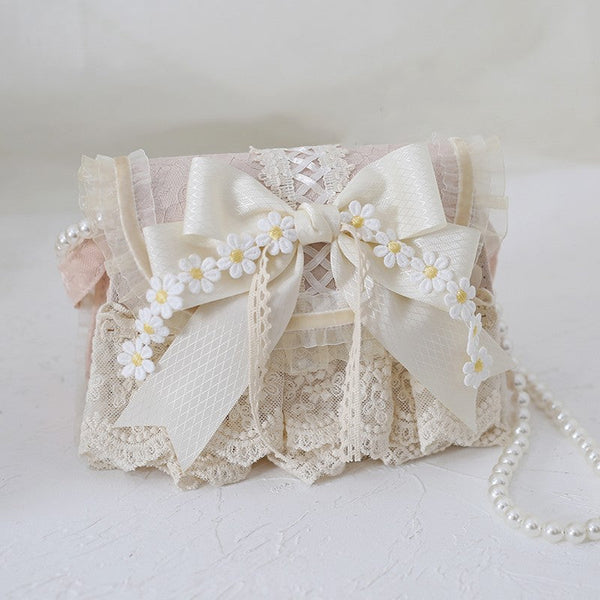 Xiaogui - Elegant Lolita Bag Daisy Pearl - Chain Lace Handbag Bag