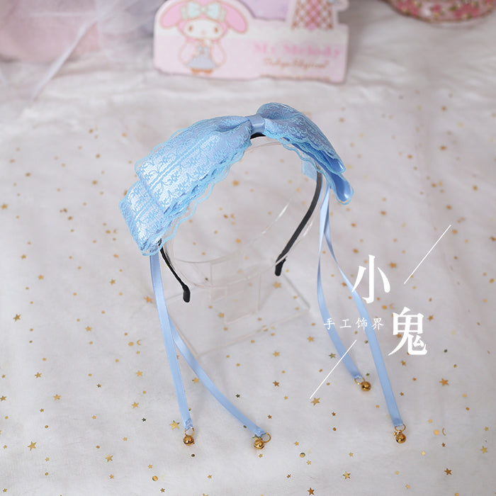 Xiaogui - Kawaii Lolita Bell KC Lace Bow Hair - Accessory Headwear