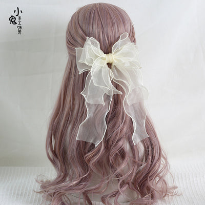 Xiaogui - Large Bowknot Sweet Lolita Headdress Ivory fish mouth clip（8cm）