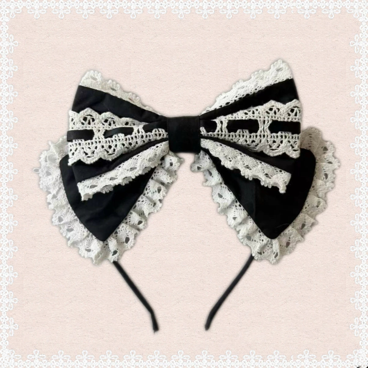 Tata Long Ear - First-Generation Maiden - Black OP Dress with White Lace Trim