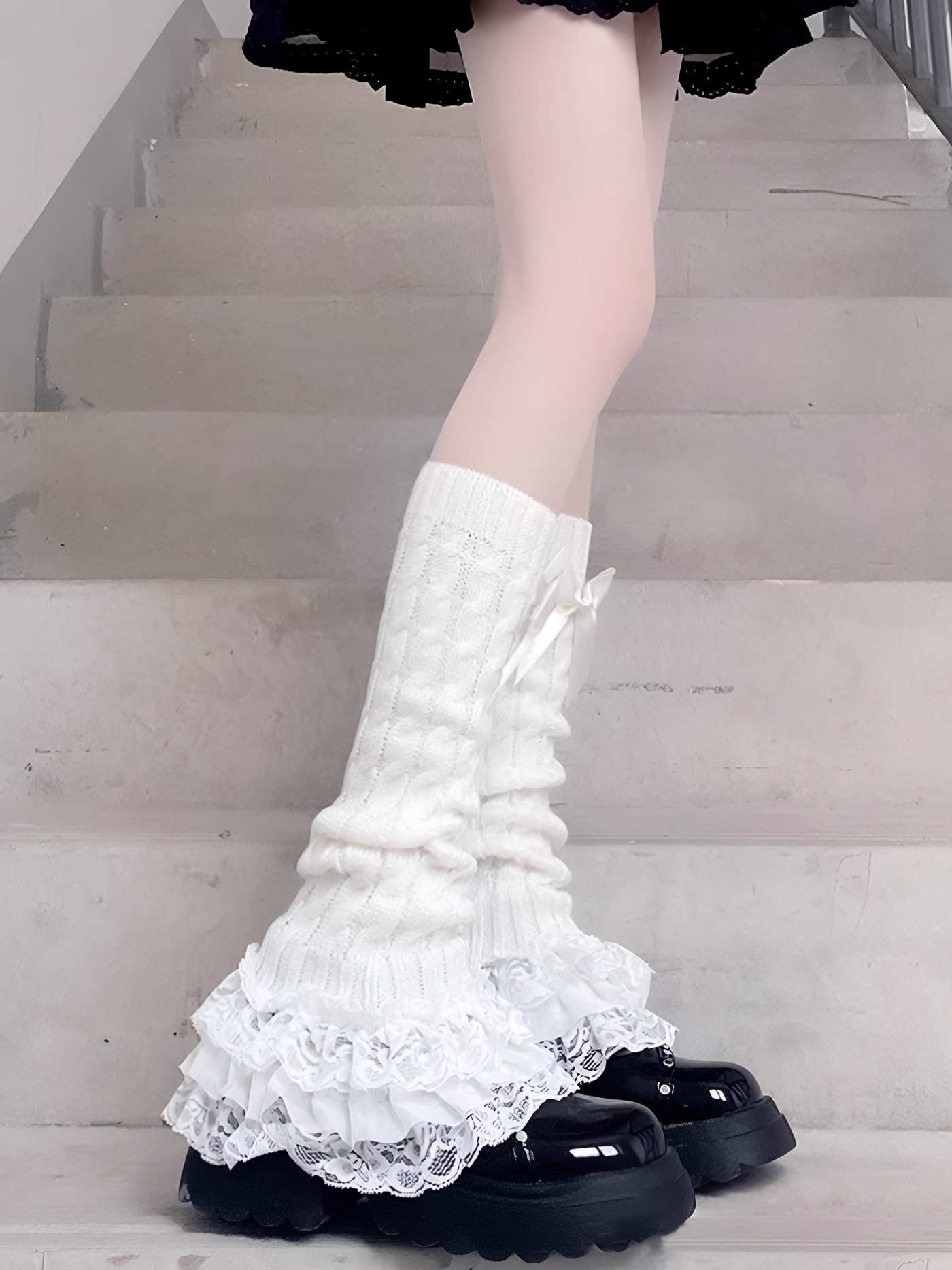 Fantasy Doll - Lace Bow - Mid-Calf Lace Leg Warmers with Bow Detail
