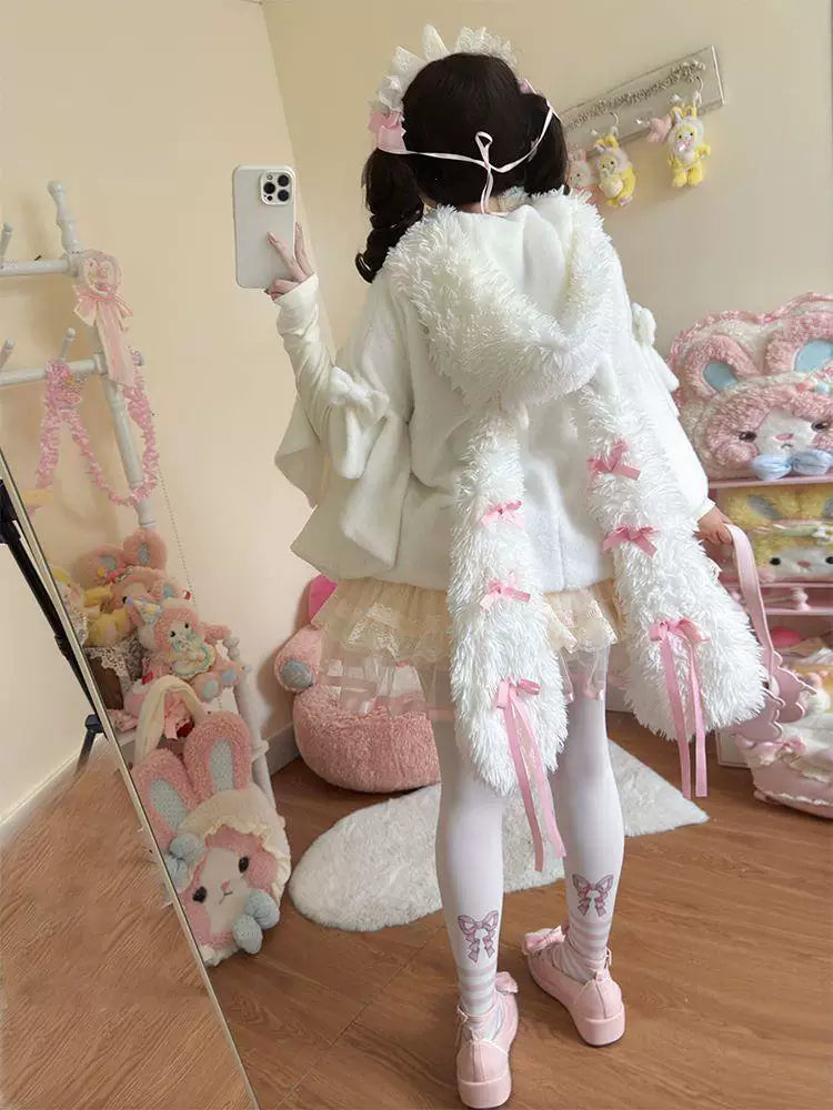 Sweetheart Dream Machine - Snow Rabbit - Cotton-Padded Off-White Cape Coat with Rabbit Ears