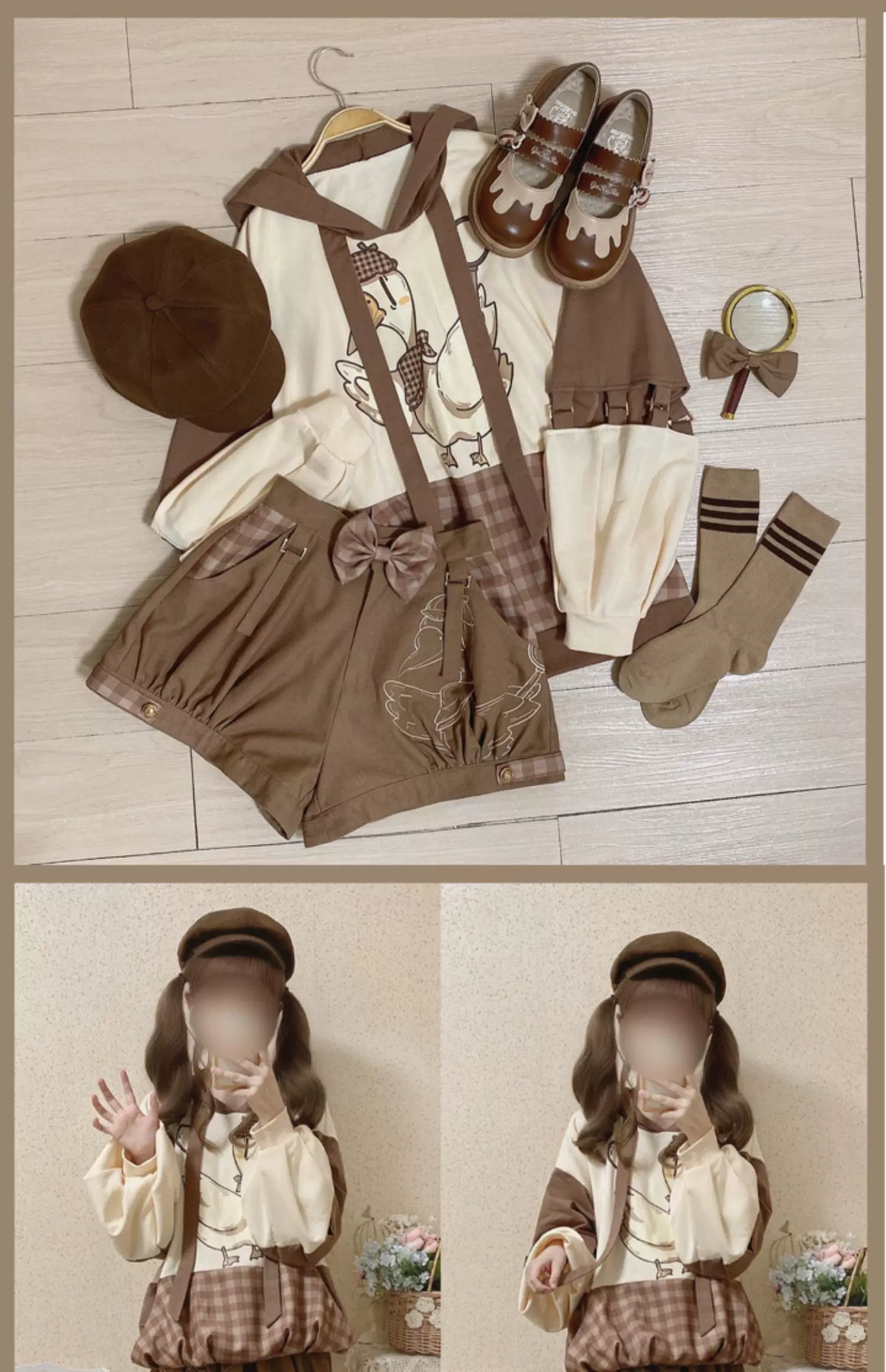 Baozi Pig - Detective Goose - Blouse, Vest and Shorts Options with a Cream Collar