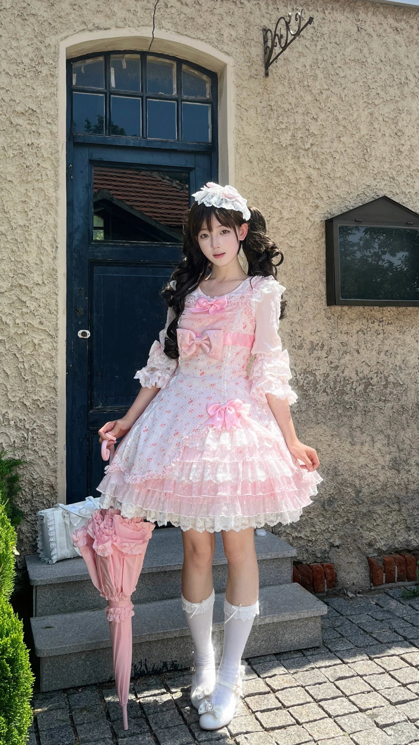 Strawberry Sweetie Bear - Spring Bud - Old School Lolita Floral Print JSK Dress, Layered Skirt